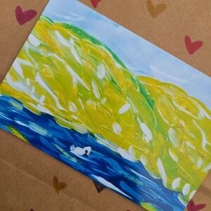 Vibrant Landscape Art Print Swan at the River Impressionist Desk Art